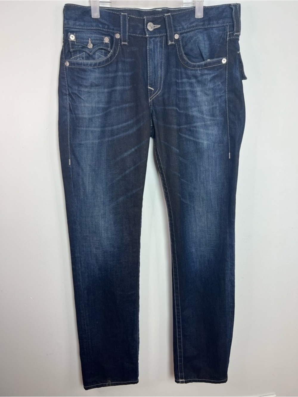 True Religion Skinny Jeans Dark Wash Flap Pocket Y2K Designer Denim 33x34